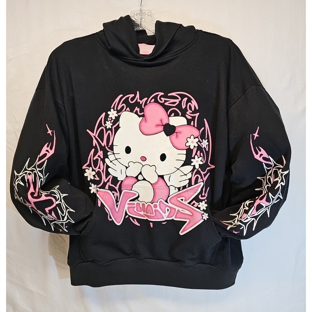 Rare Drop Dead/Sanrio Hello Kitty Angel Slayer Hoodie Size L pink sleeve graphic